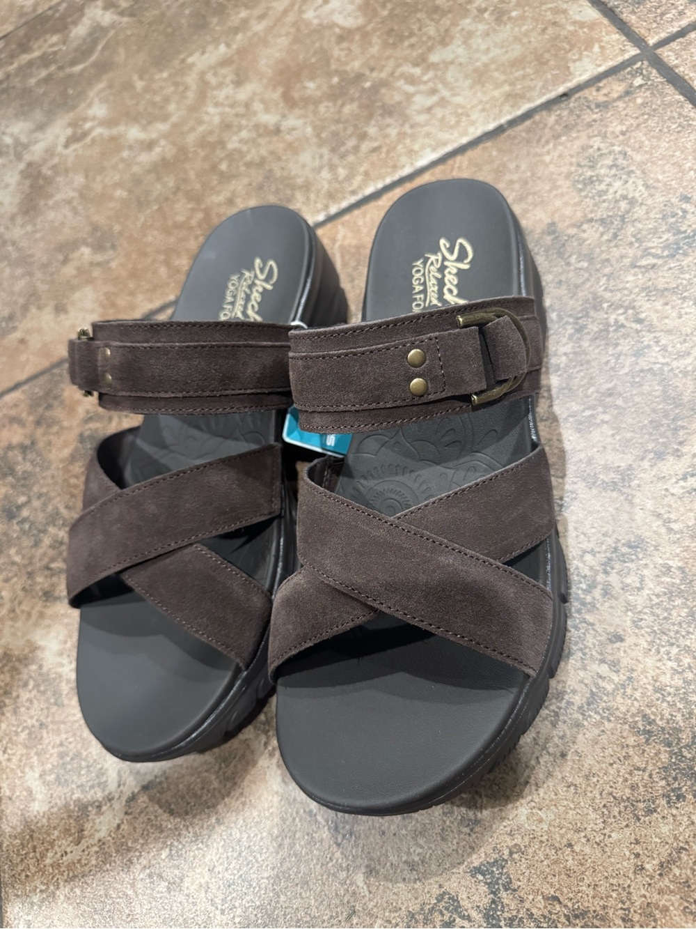 Skechers Men's Dark Brown Suede Crisscross Strap Sandals
